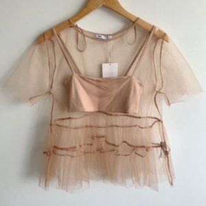 ☆NEW Zara Nude Organza Tulle Top☆